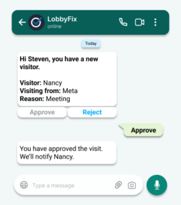 whatsapp notification - visitor management system